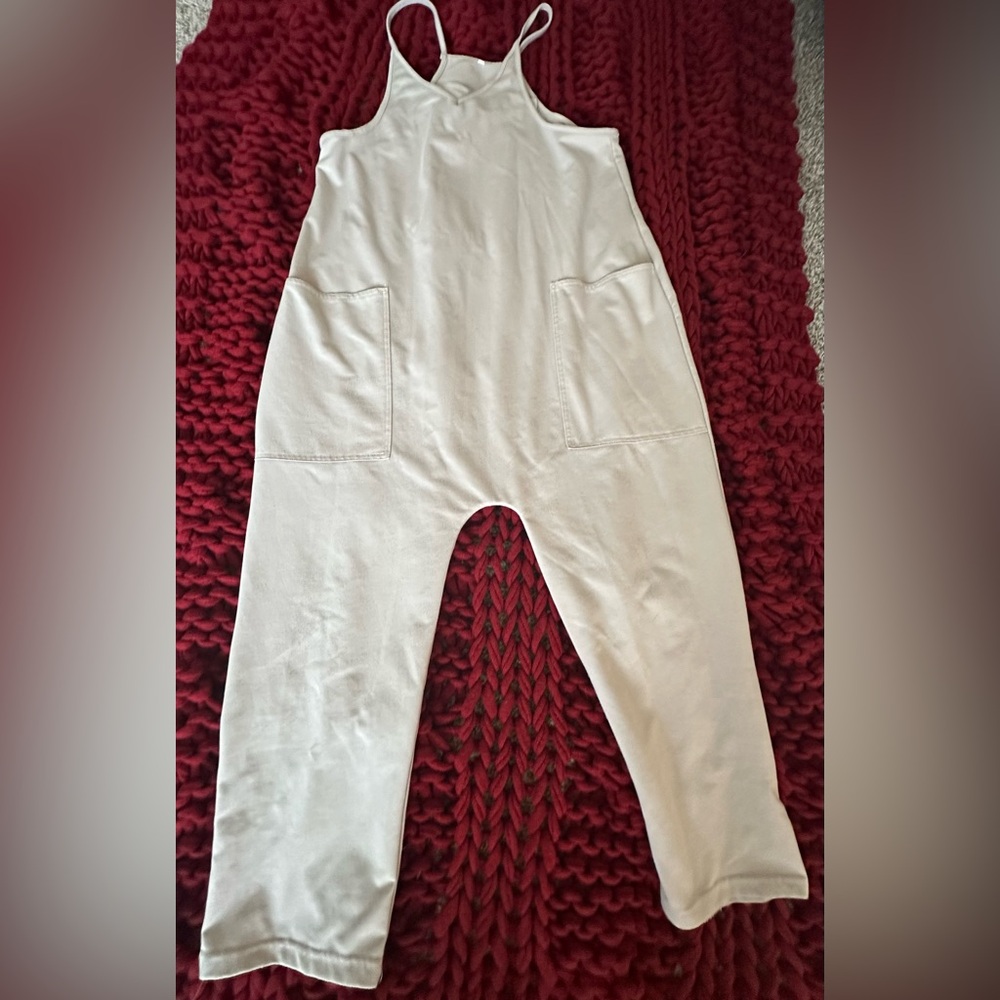 Oatmeal Colored Romper With Pockets